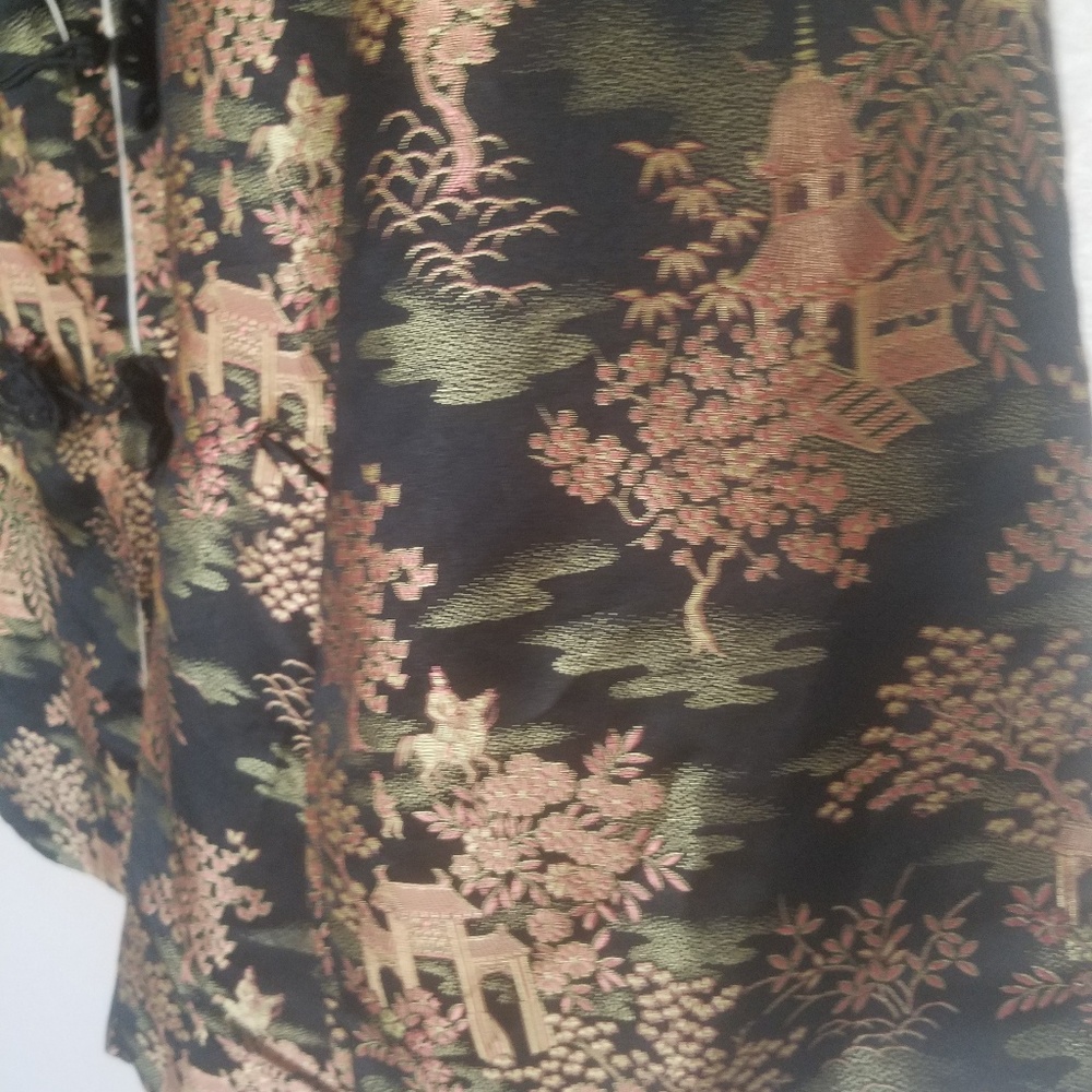 SOLD****Vintage Oriental Black Shiny Jacket Top L - Picture 3 of 8